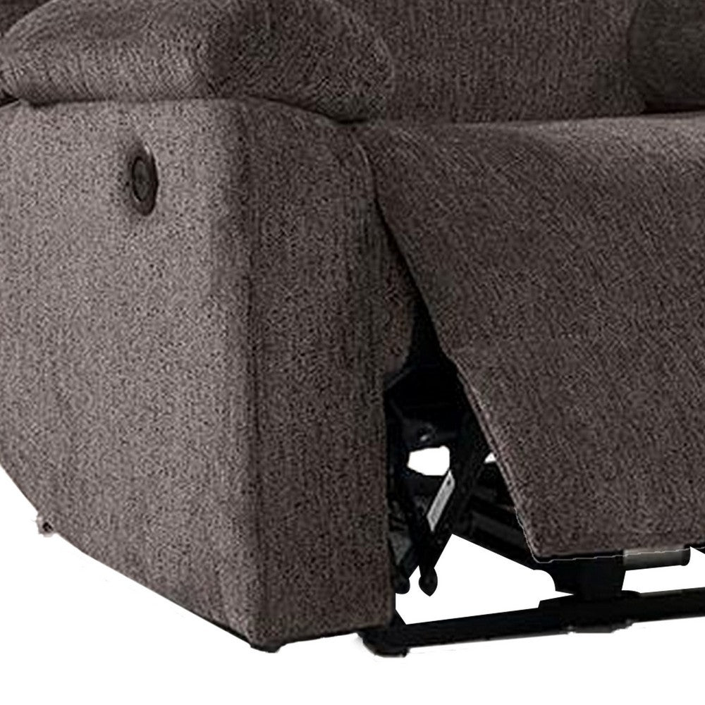 Cerys 40 Inch Power Recliner Chair, USB, Soft Dark Brown Chenille Fabric By Casagear Home