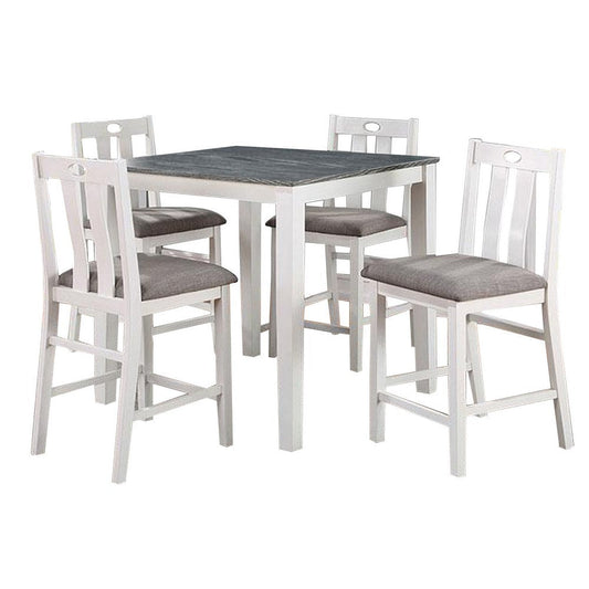 Helio 5 Piece Counter Height Dining Table and Chairs Set, White Wood, Gray By Casagear Home