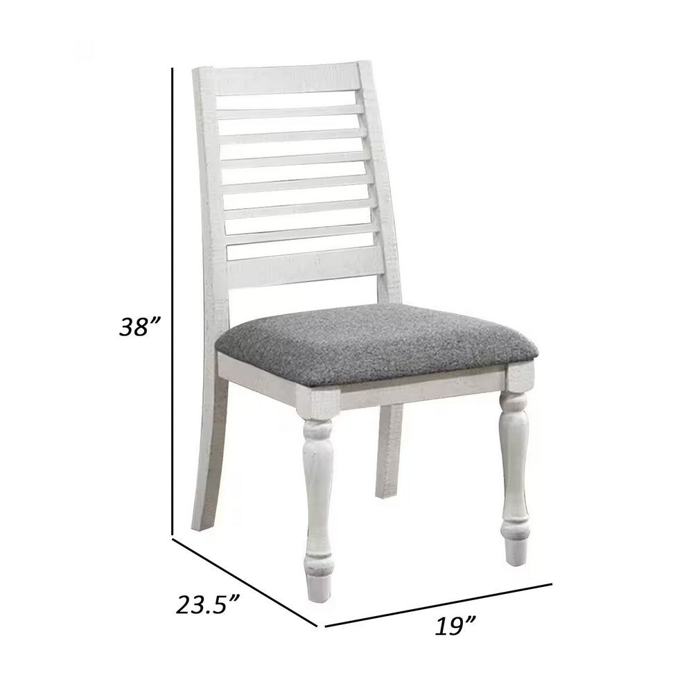 Wren 24 Inch Dining Chair Set of 2, Gray Fabric Cushion, Antique White Wood By Casagear Home