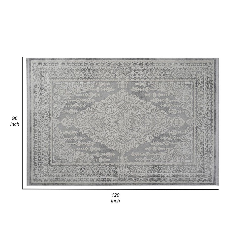 Trix 8 x 10 Large Area Rug, Mandala Pattern, Rectangular, Gray Cotton Fiber By Casagear Home
