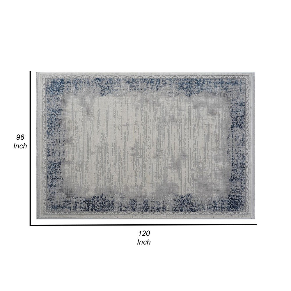Trix 8 x 10 Large Area Rug, Faded Design, Low Pile, Gray, Blue Cotton Fiber By Casagear Home