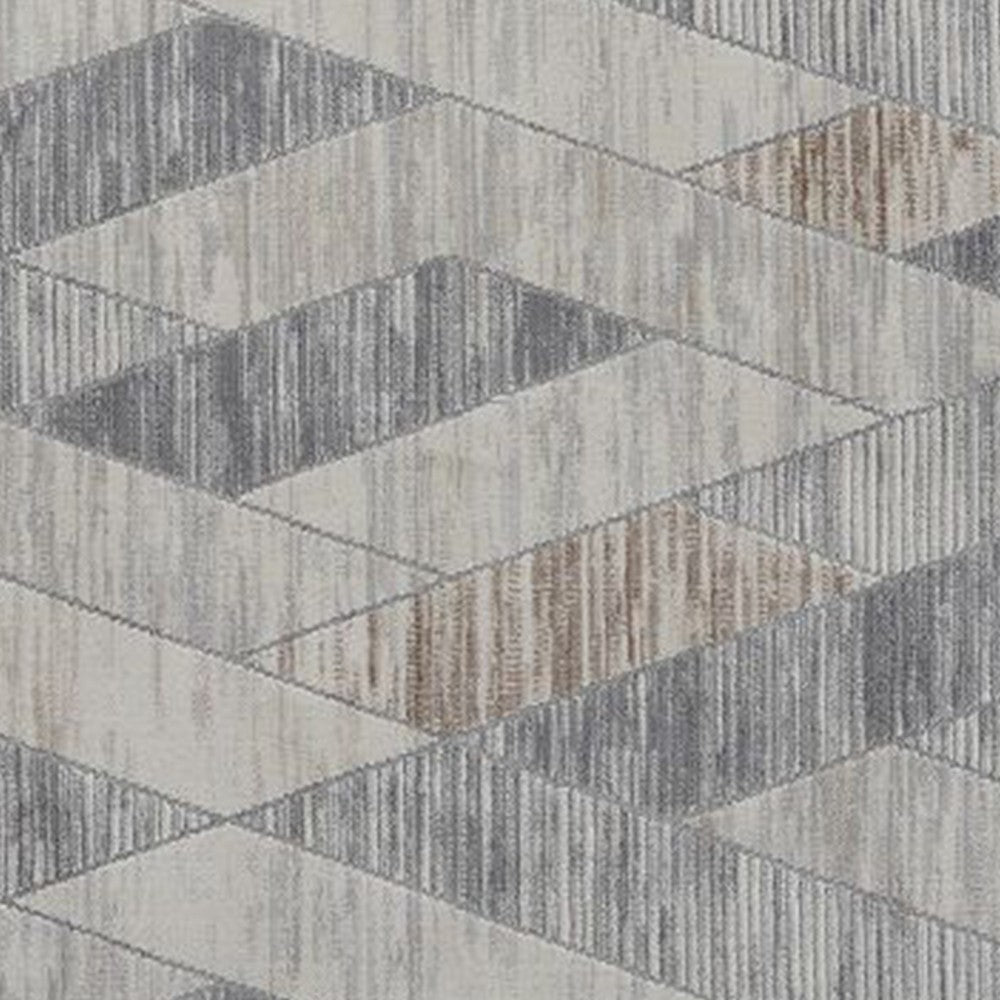 Trix 8 x 10 Large Area Rug, Geometric Pattern, Micro Fringe, Gray Cotton By Casagear Home