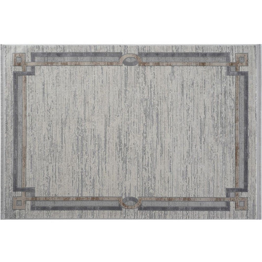 Trix 8 x 10 Large Area Rug, Greek Key Style, Micro Fringe, Gray Cotton By Casagear Home