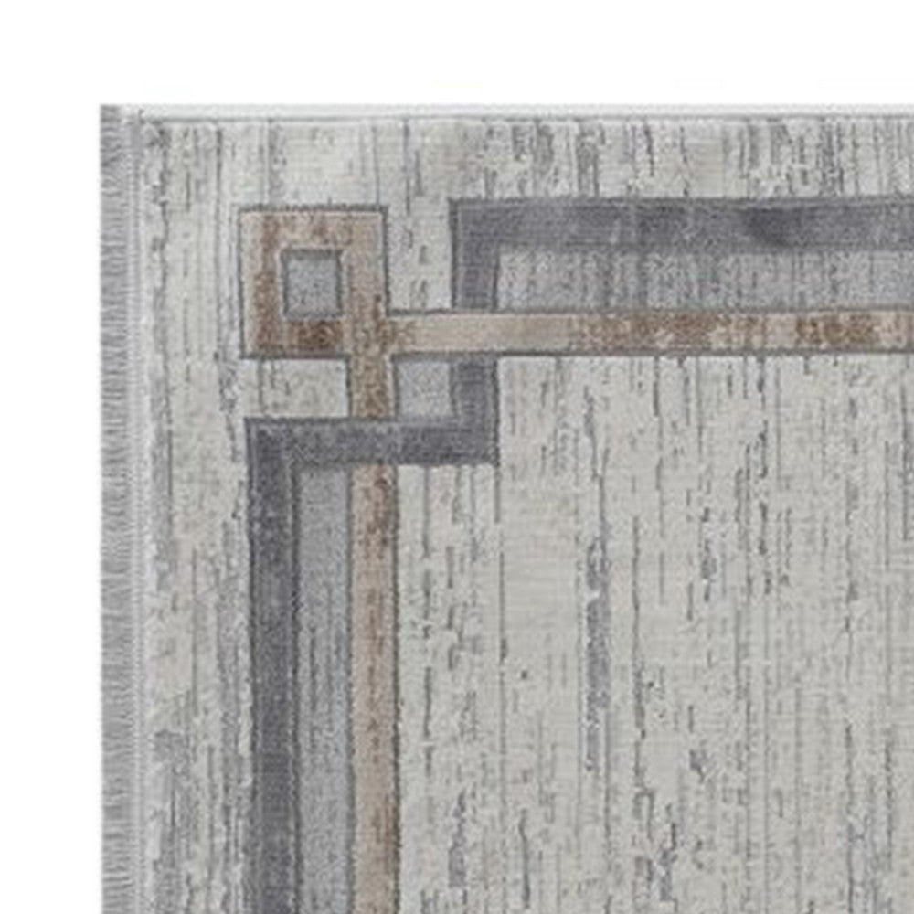 Trix 8 x 10 Large Area Rug, Greek Key Style, Micro Fringe, Gray Cotton By Casagear Home