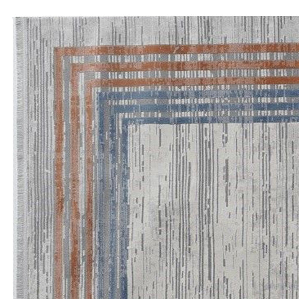 Trix 8 x 10 Large Area Rug, Low Pile, Red and Blue Striped, Gray Cotton By Casagear Home