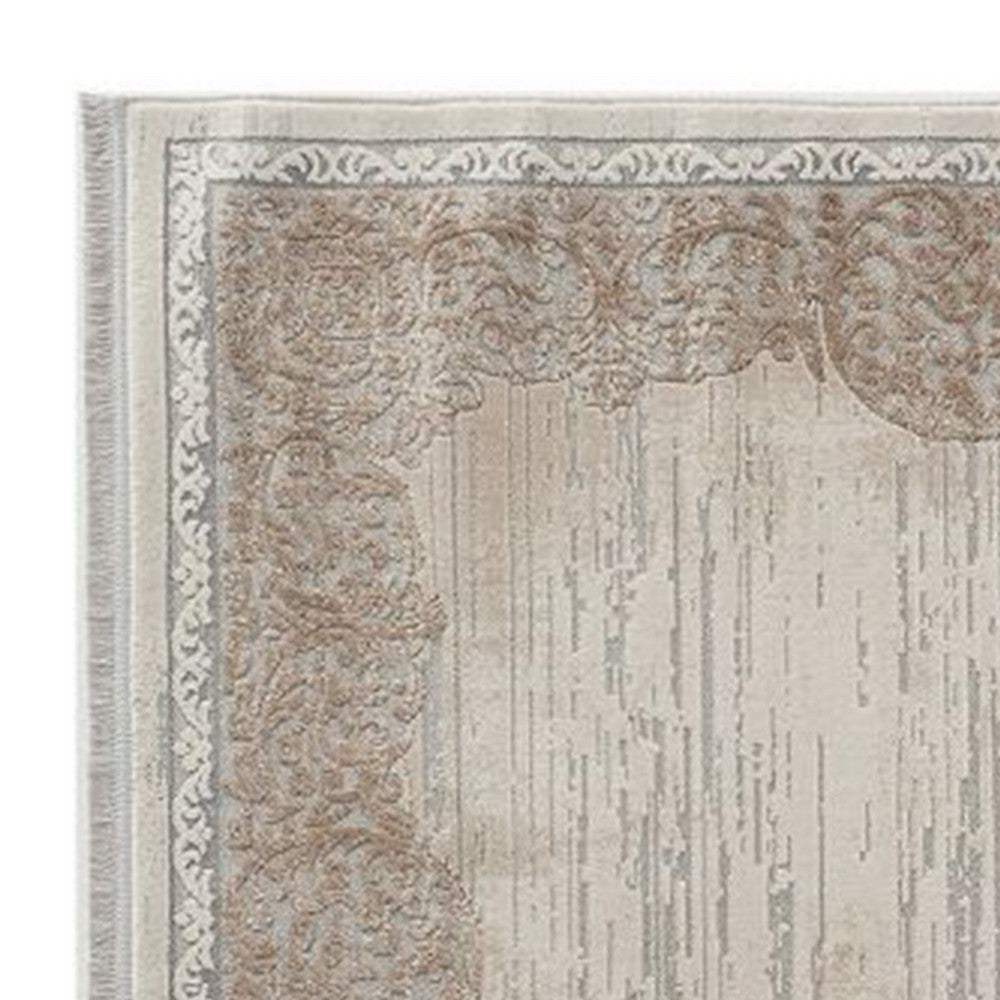 Trix 8 x 10 Large Area Rug, Persian Pattern, Lark Backing, Beige Cotton By Casagear Home