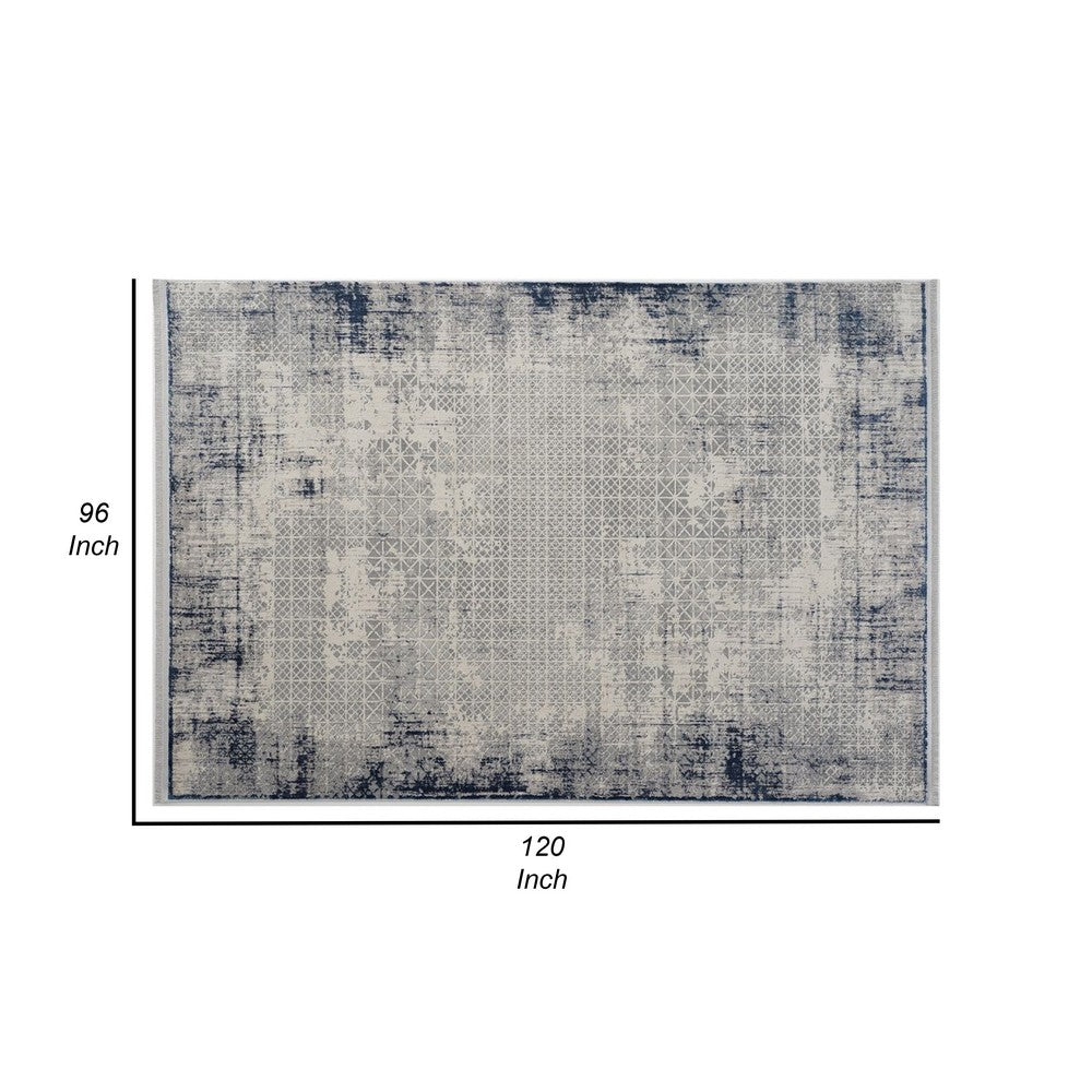 Trix 8 x 10 Large Area Rug, Distressed Design, Gray, Cream, and Blue Cotton By Casagear Home