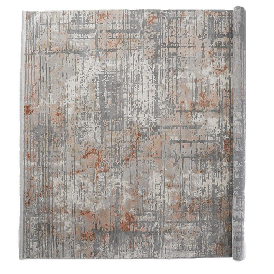 Trix 8 x 10 Large Area Rug, Distressed Gray, Cream, and Orange Cotton By Casagear Home