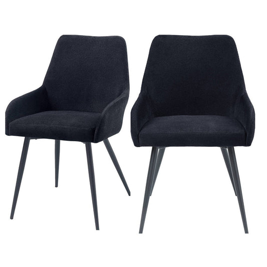 Nori 25 Inch Side Dining Chair Set of 2, Ergonomic Low Armrests Black Linen By Casagear Home