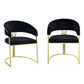 Verie 22 Inch Side Dining Chair Set of 2, Gold Base, Padded Black Velvet By Casagear Home