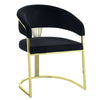Verie 22 Inch Side Dining Chair Set of 2, Gold Base, Padded Black Velvet By Casagear Home