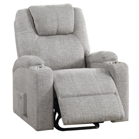 Evans 37 Inch Recliner Chair, Power Lift, Cupholders, Chenille, Light Gray By Casagear Home