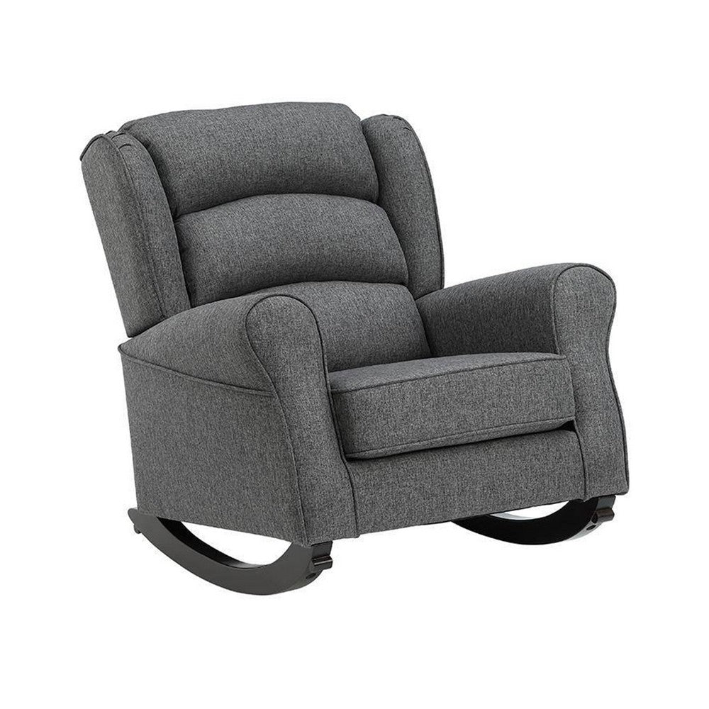 34 Inch Rocking Chair, Wood Frame, Channel Tufted Gray Fabric Upholstery By Casagear Home