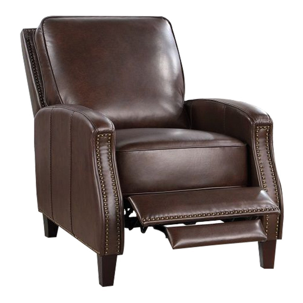 Enice 40 Inch Accent Chair with Footrest, Nailhead Trim, Dark Brown Leather By Casagear Home