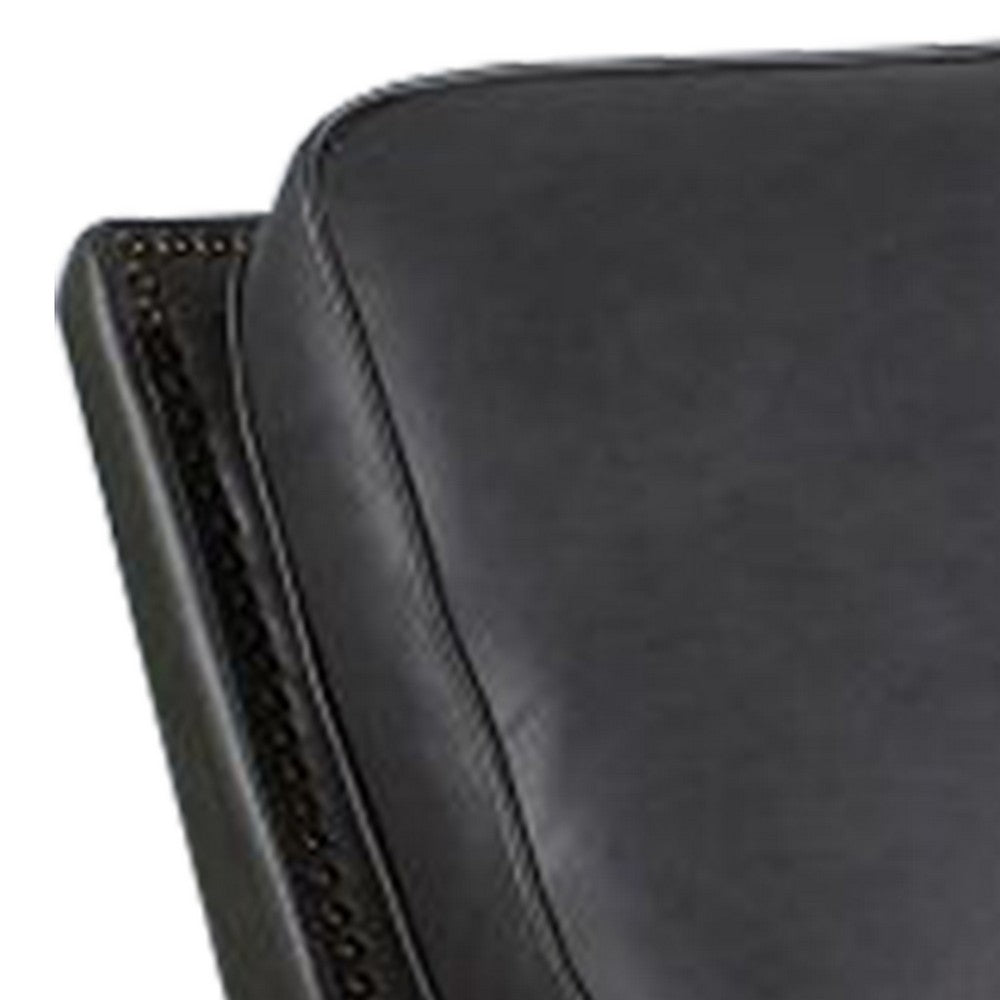 Enice 40 Inch Accent Chair with Footrest, Nailhead Trim, Dark Gray Leather By Casagear Home