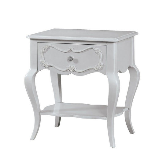 26 Inch Nightstand Table with 1 Drawer, Rose Inlay, Queen Anne Legs, Gray By Casagear Home