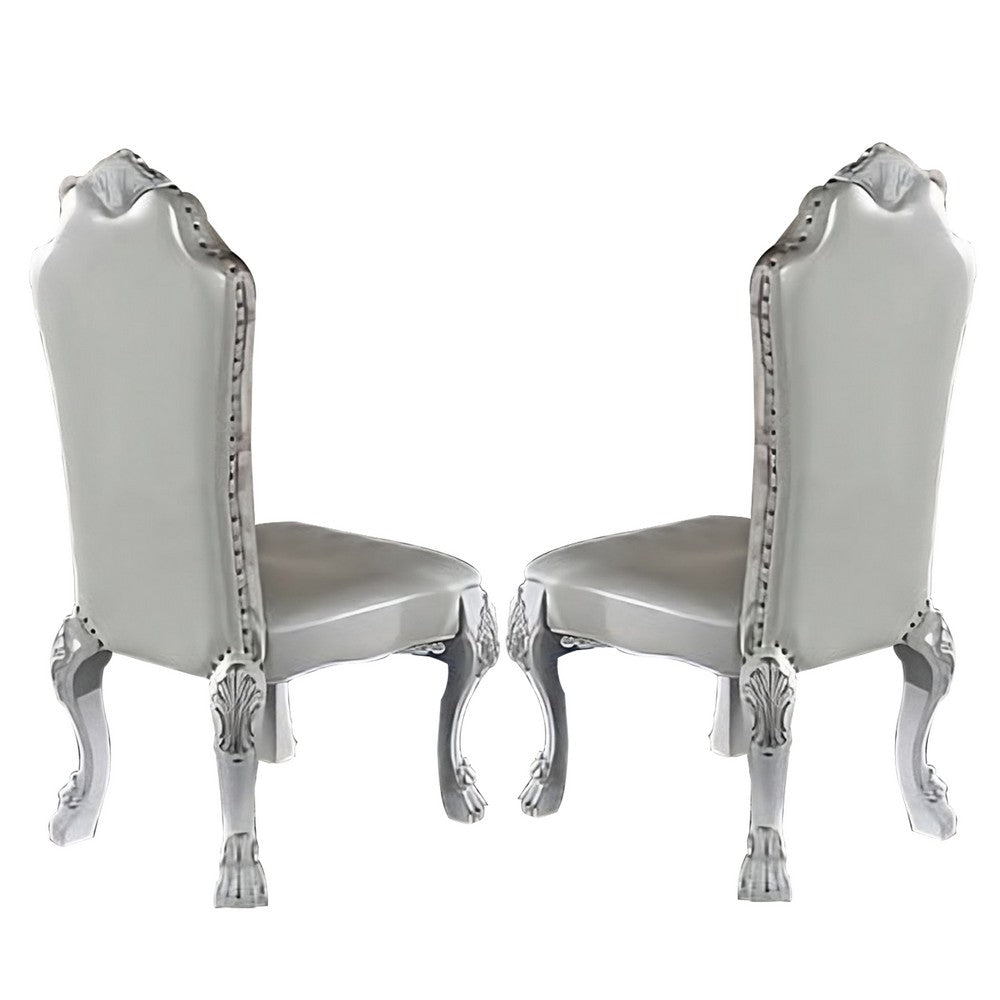 Ally 25 Inch Side Chair Set of 2, Curved Top, Carved Scrolled Motifs, White By Casagear Home
