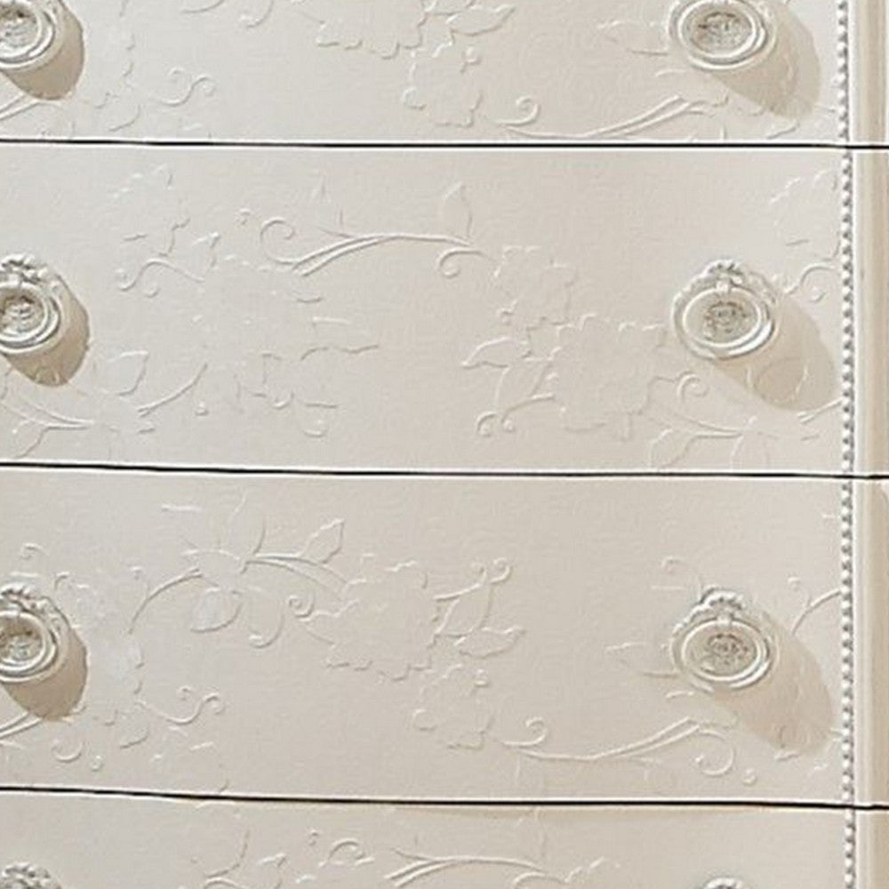Dorie 52 Inch Tall Dresser Chest, 5 Drawers, Molded Trim, Ivory White Wood By Casagear Home