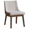25 Inch Side Dining Chair Set of 2, Wingback, White Boucle, Walnut Brown By Casagear Home