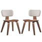 Aon 22 Inch Side Dining Chair Set of 2, Curved, White Boucle, Walnut Brown By Casagear Home