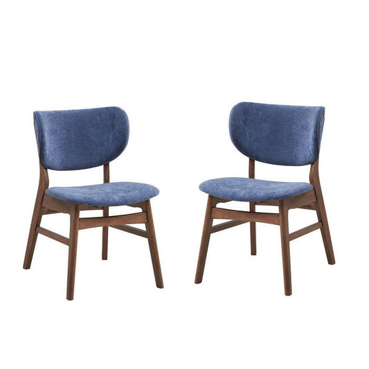 Evis 23 Inch Side Dining Chair Set of 2, Walnut Brown, Soft Blue Fabric By Casagear Home