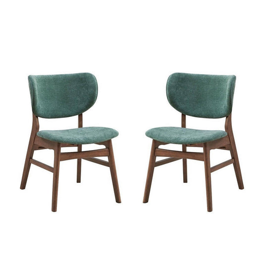 Evis 23 Inch Side Dining Chair Set of 2, Walnut Brown, Soft Green Fabric By Casagear Home