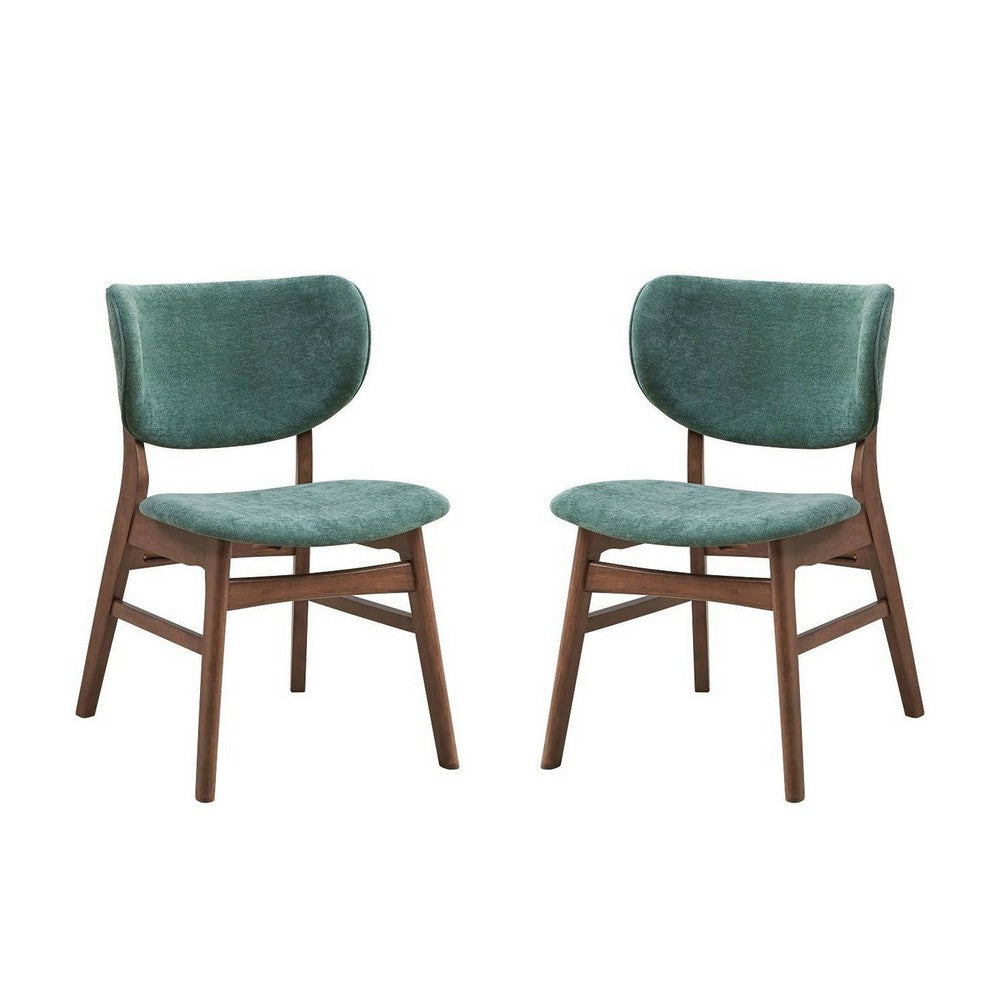 Evis 23 Inch Side Dining Chair Set of 2, Walnut Brown, Soft Green Fabric By Casagear Home