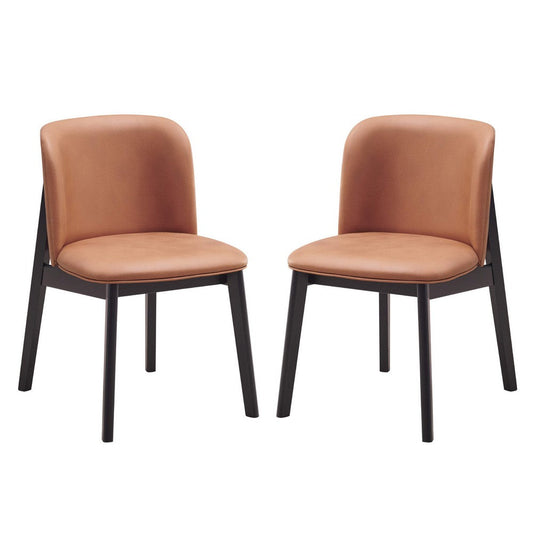 Iora 22 Inch Side Dining Chair Set of 2, Ergonomic, Brown Fabric, Black By Casagear Home