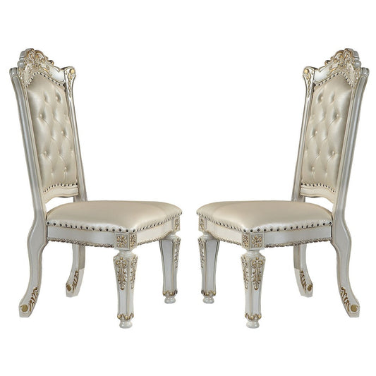 Doe 27 Inch Side Dining Chair Set of 2, Nailhead, Tufted White Faux Leather By Casagear Home