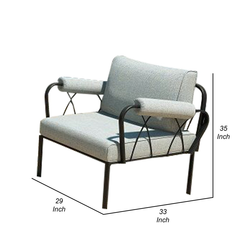 Rain 33 Inch Patio Side Chair, Armless, Sectional, Black Metal, Gray Fabric By Casagear Home