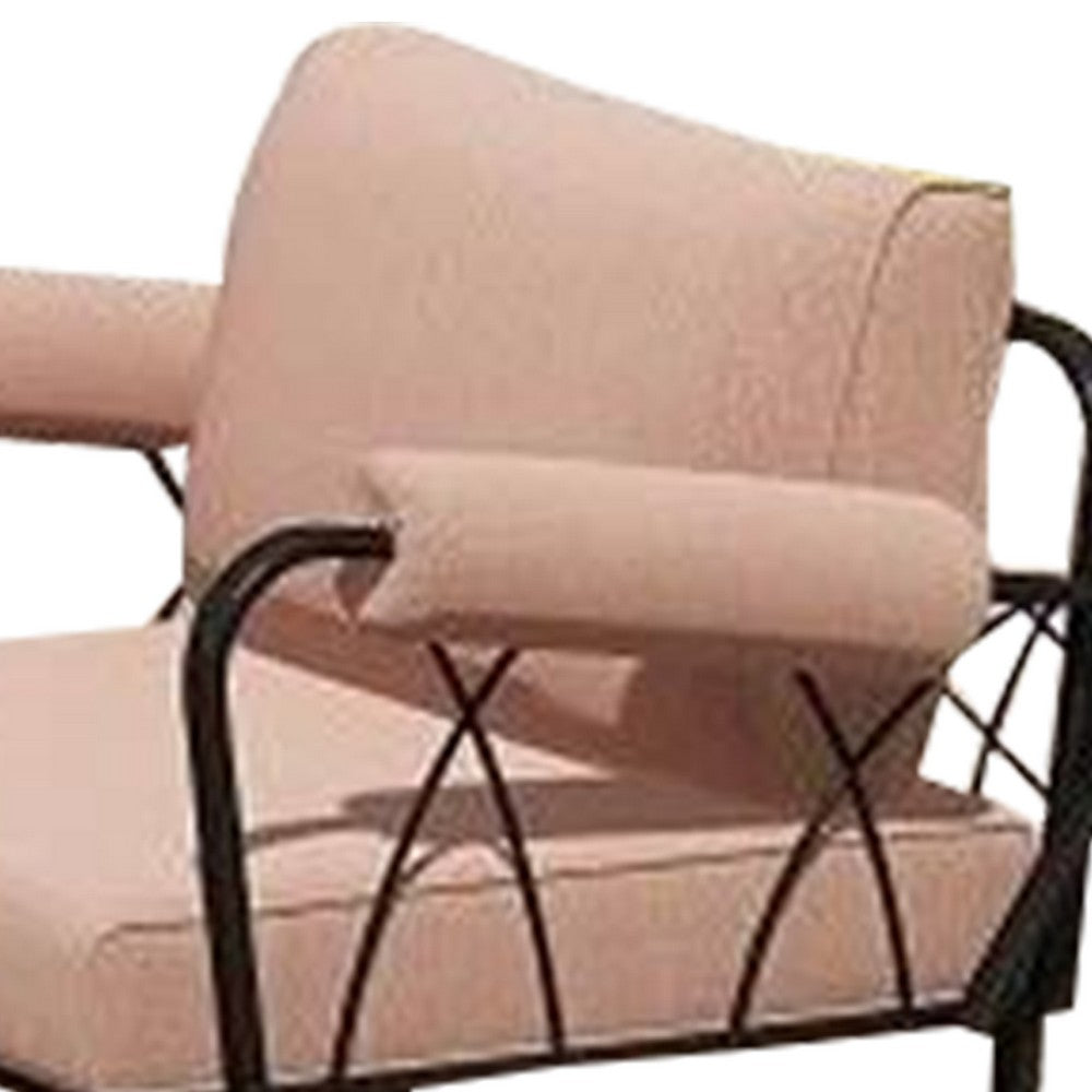 Rain 33 Inch Patio Armchair, Sectional Design, Black Metal, Pink Fabric By Casagear Home