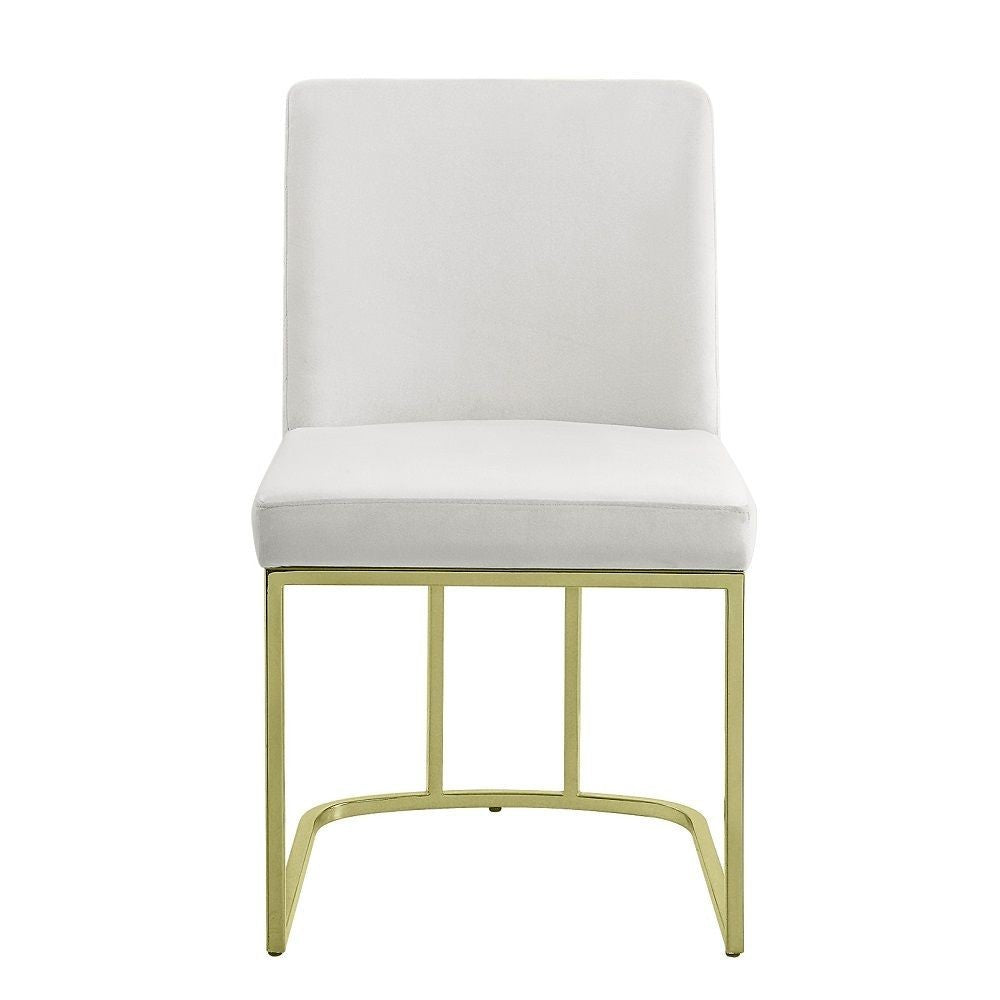 24 Inch Side Dining Chair Set of 2, Soft Off White Velvet, Gold Metal Base By Casagear Home