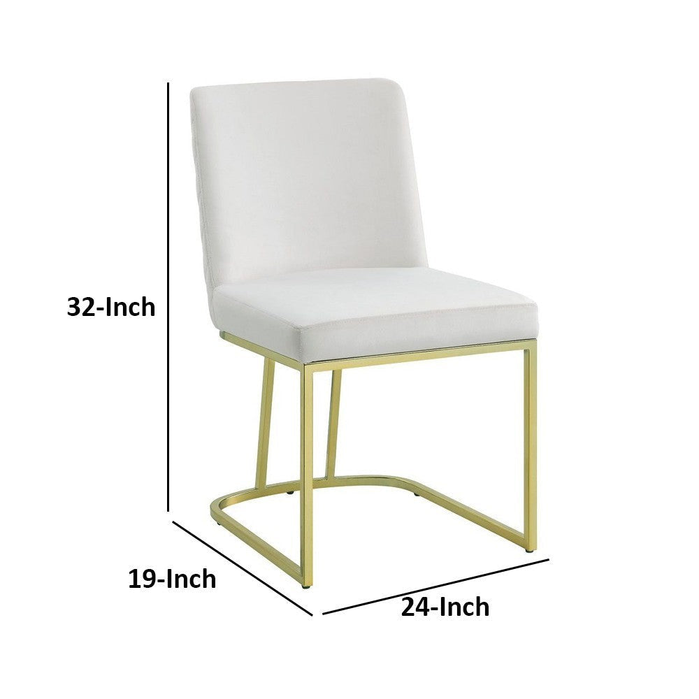 24 Inch Side Dining Chair Set of 2, Soft Off White Velvet, Gold Metal Base By Casagear Home