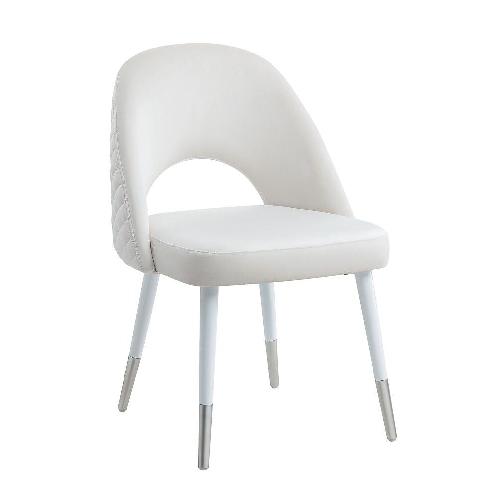 22 Inch Side Dining Chair Set of 2, Plush White Velvet, Metal and Wood Base By Casagear Home