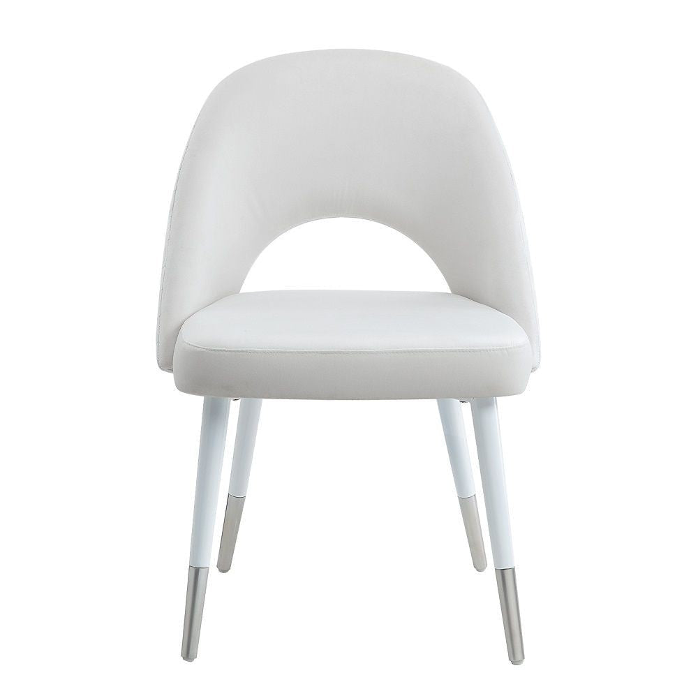 22 Inch Side Dining Chair Set of 2, Plush White Velvet, Metal and Wood Base By Casagear Home