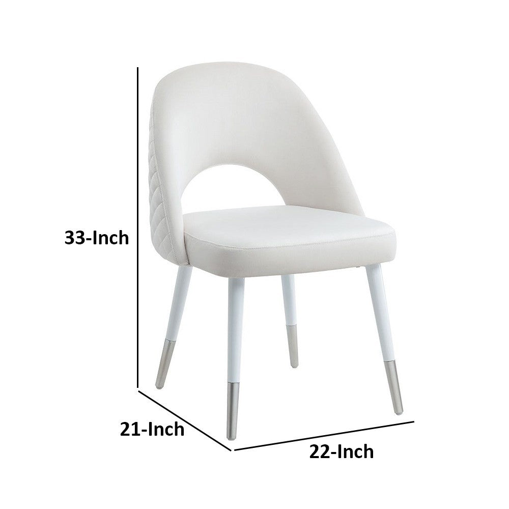 22 Inch Side Dining Chair Set of 2, Plush White Velvet, Metal and Wood Base By Casagear Home