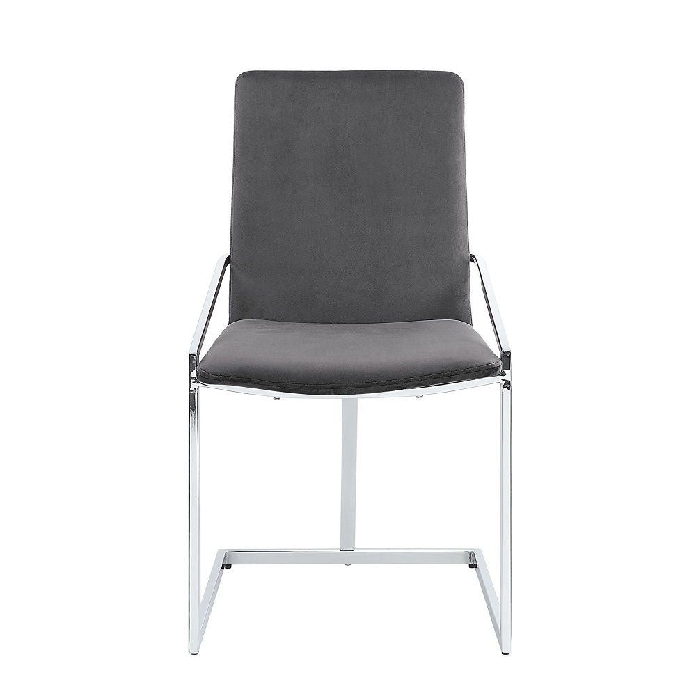 23 Inch Side Dining Chair Set of 2, Gray Velvet, Modern Chrome Metal Base By Casagear Home