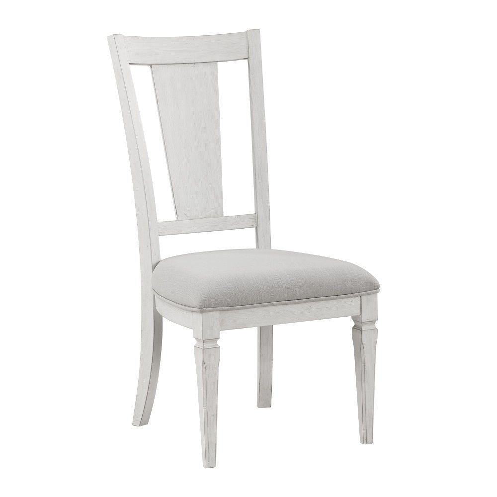 Kate 24 Inch Side Dining Chair Set of 2, Light Gray Linen, White Wood Frame By Casagear Home