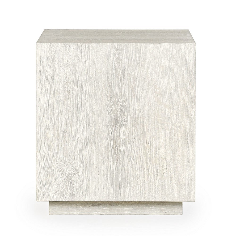 Cecil 22 Inch Side End Table, Square Oak Veneer, Plinth Base, White Wash By Casagear Home