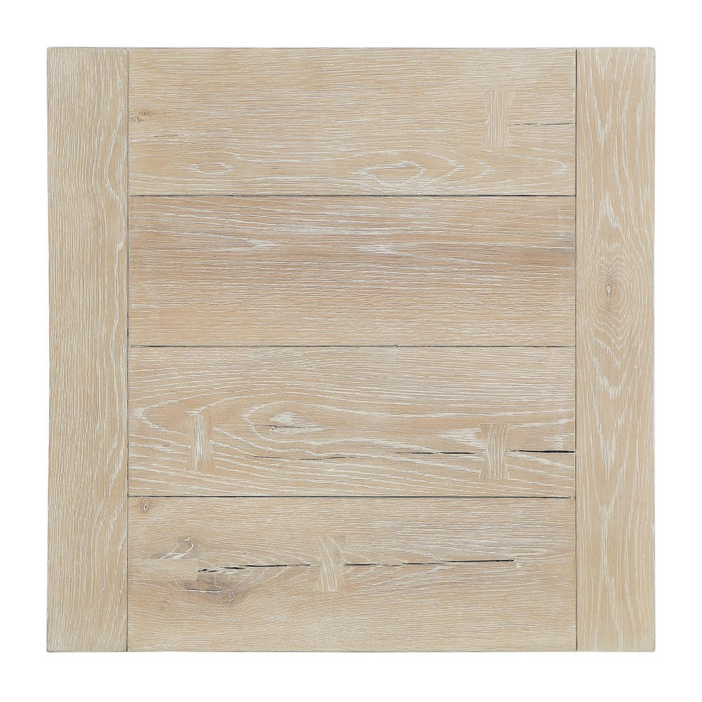 Hendri 24 Inch Side End Table, Square Oak Wood Frame, Shelf, Tan Beige By Casagear Home