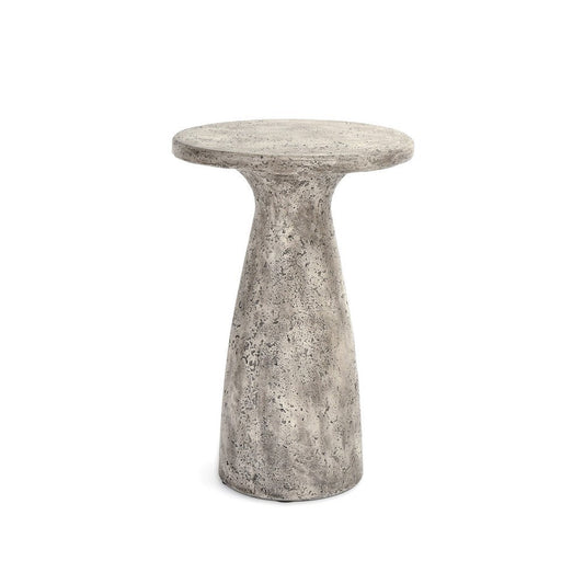 Kole 16 Inch Outdoor Accent Side Table, Concrete Round Top, Light Gray By Casagear Home