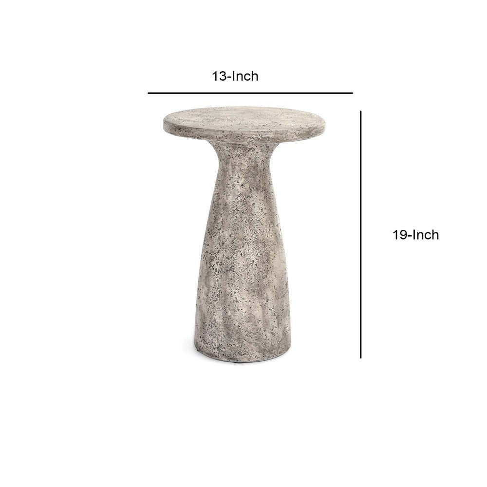 Kole 16 Inch Outdoor Accent Side Table, Concrete Round Top, Light Gray By Casagear Home