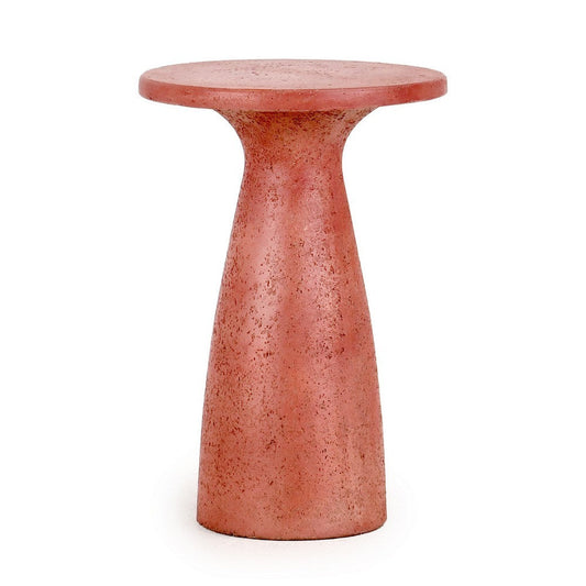 Kole 19 Inch Outdoor Accent Side Table, Concrete Round Top, Red Finish By Casagear Home