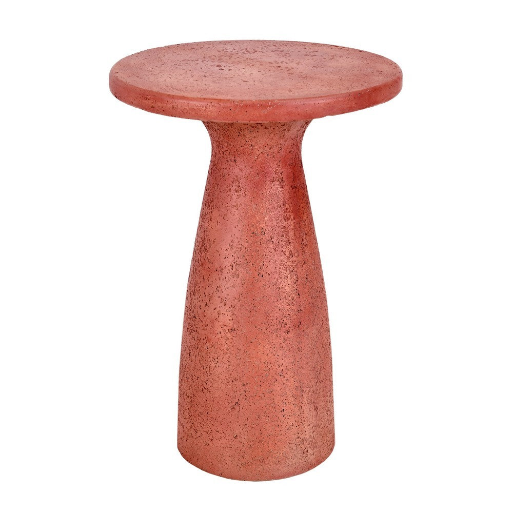 Kole 19 Inch Outdoor Accent Side Table, Concrete Round Top, Red Finish By Casagear Home
