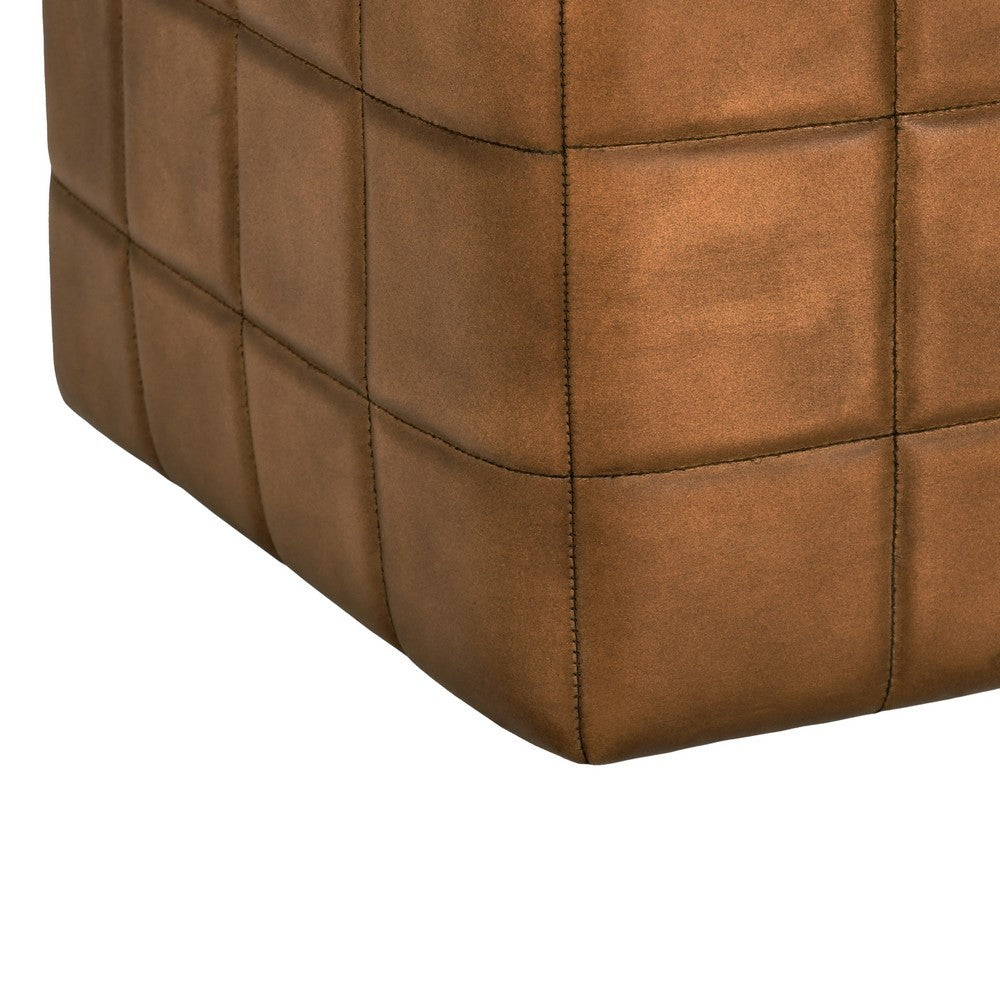 18 Inch Ottoman, Buffalo Leather Upholstery, Cube Mango Wood Frame, Brown By Casagear Home