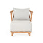 30 Inch Outdoor Accent Chair, White Olefin Upholstery, Cushion, Teak Wood By Casagear Home