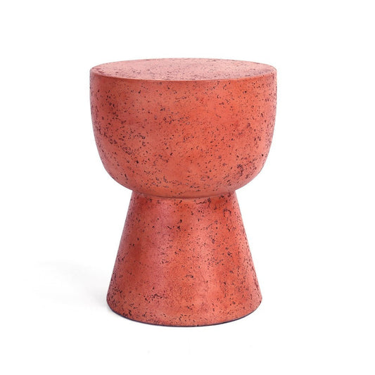 19 Inch Concrete Outdoor Accent Table, Round Top, Tapered Plinth Base, Red By Casagear Home