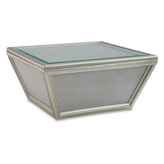 Brad 36 Inch Coffee Table, Modern Mirrored Glass Top, Silver Wood Finish By Casagear Home