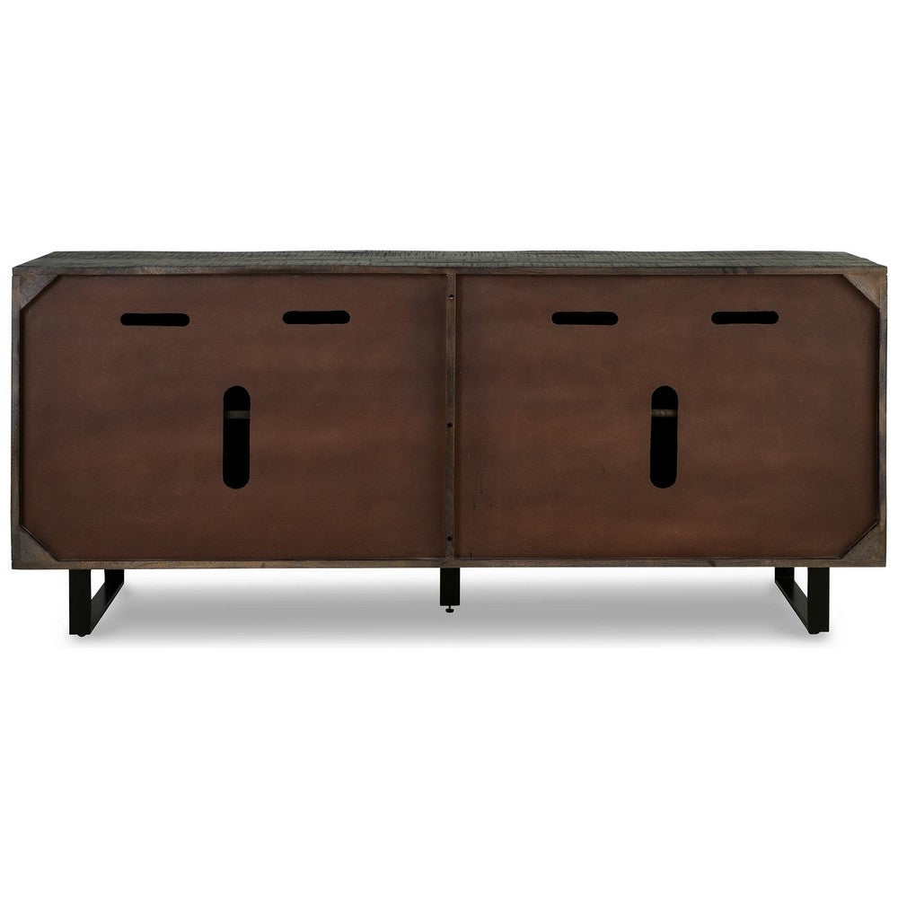Franz 64 Inch Sideboard Accent Cabinet, 4 Doors, Mango Wood, Black Base By Casagear Home