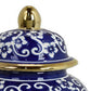 18 Inch Temple Jar, Blue Floral Print with Removable Lid, White, Gold By Casagear Home